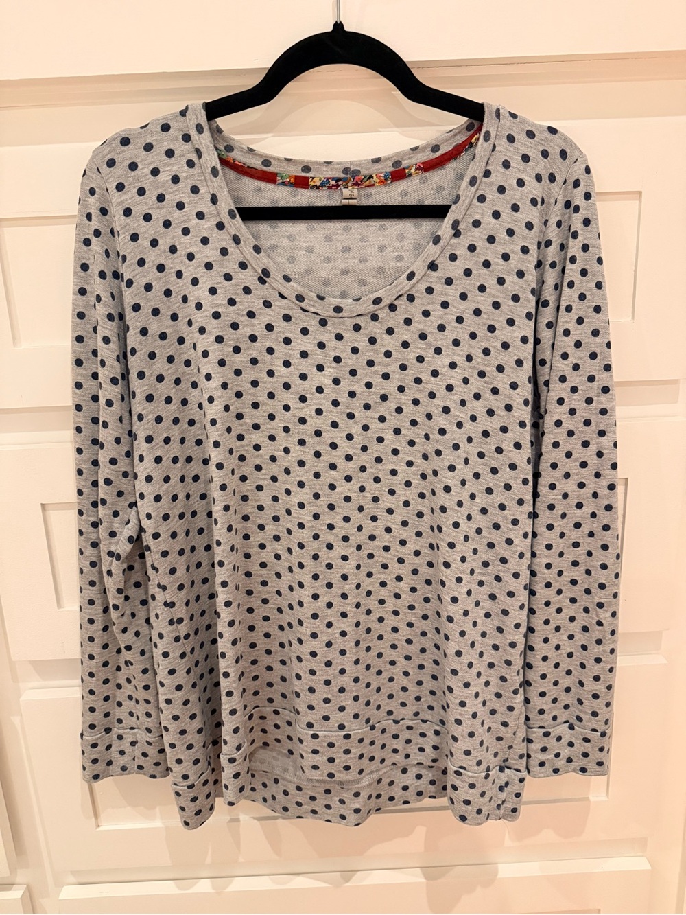 Womens Light Gray Polka Dot Long Sleeve Top